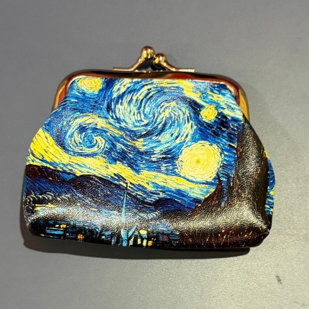 Van Gogh Starry Night Kiss Lock Coin Purse Blue Yellow Art History Mini Pouch